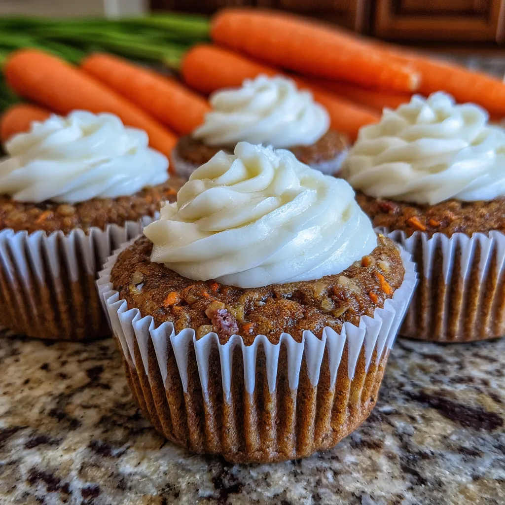 Spiced carrot cake cupcakes close up