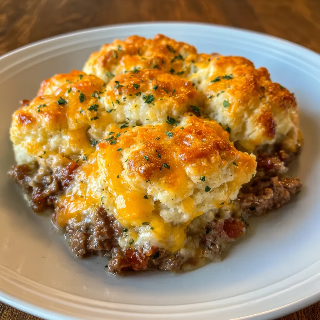 Biscuit topped beef casserole