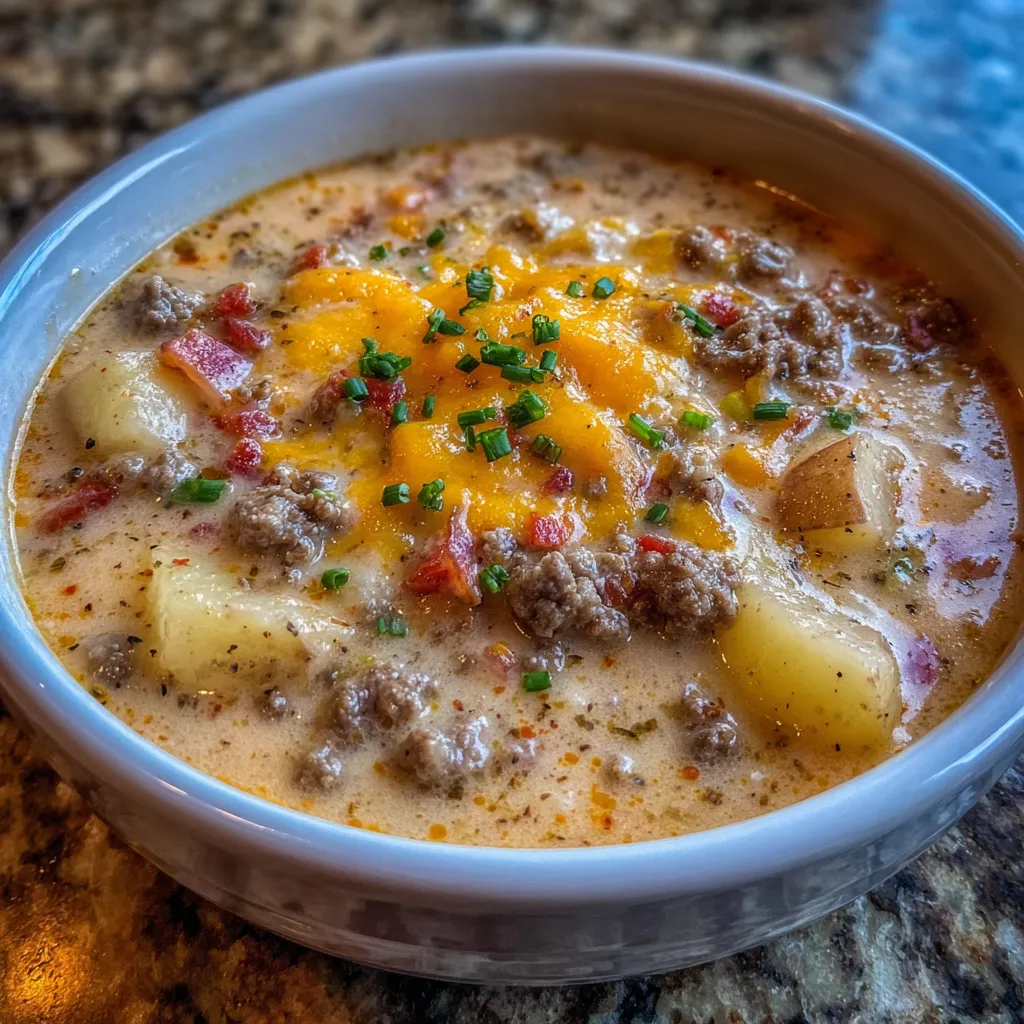 Close-up of burger soup