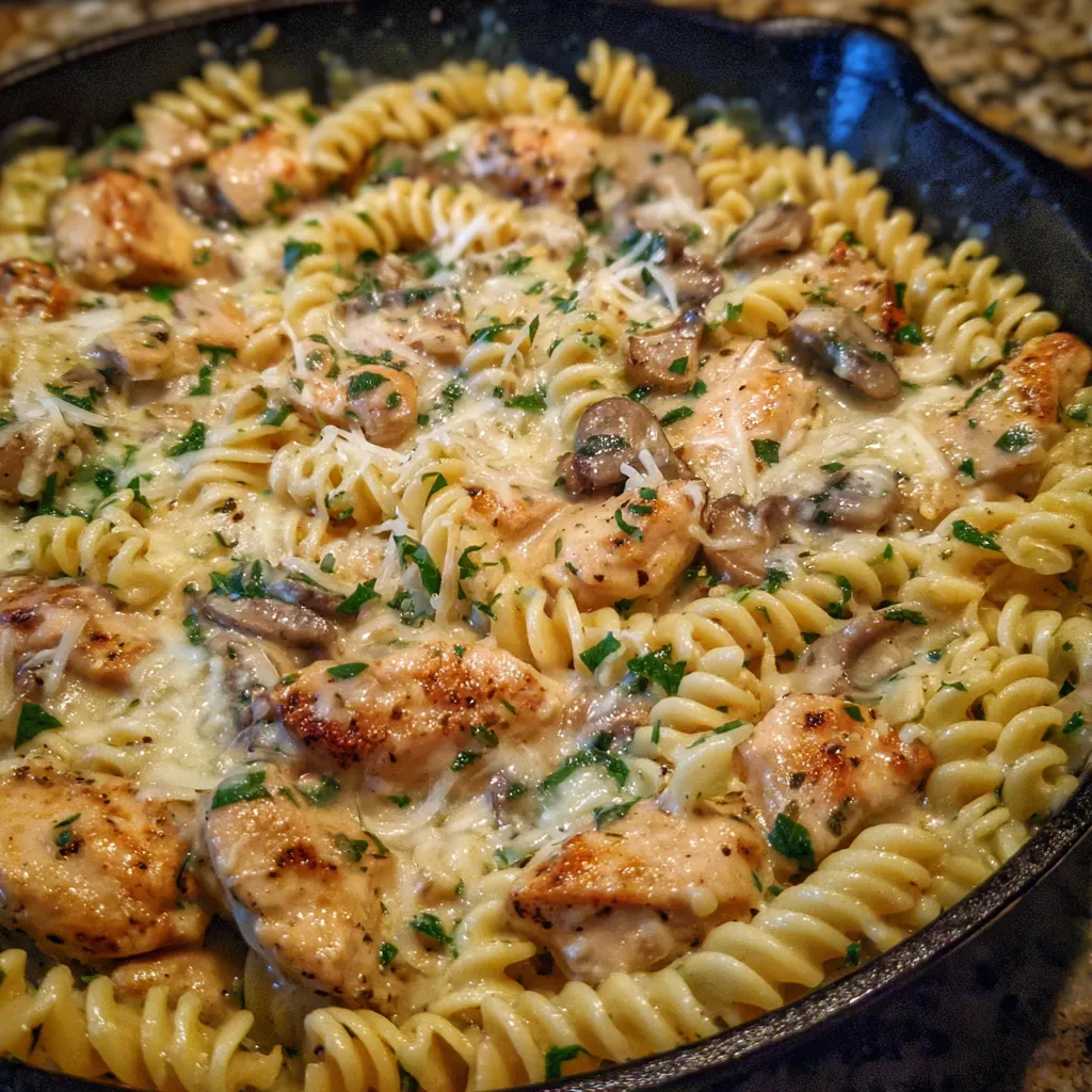 Garlic chicken rotini pasta