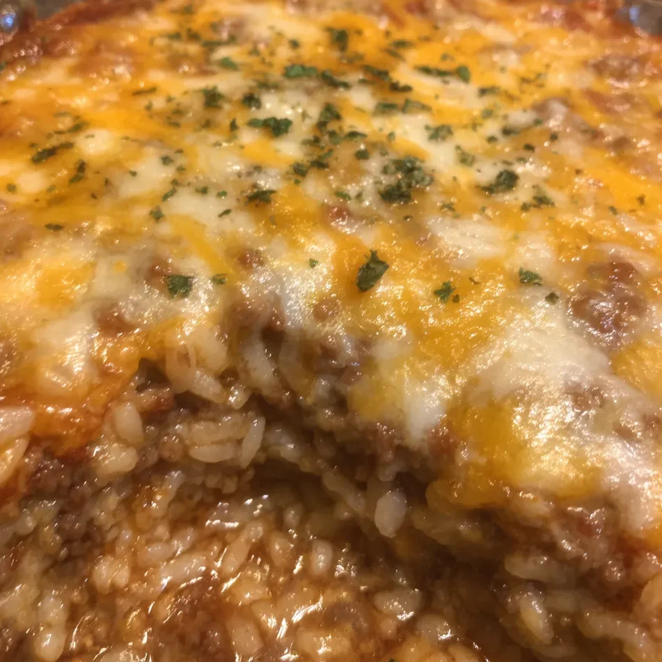 Hamburger rice casserole slice