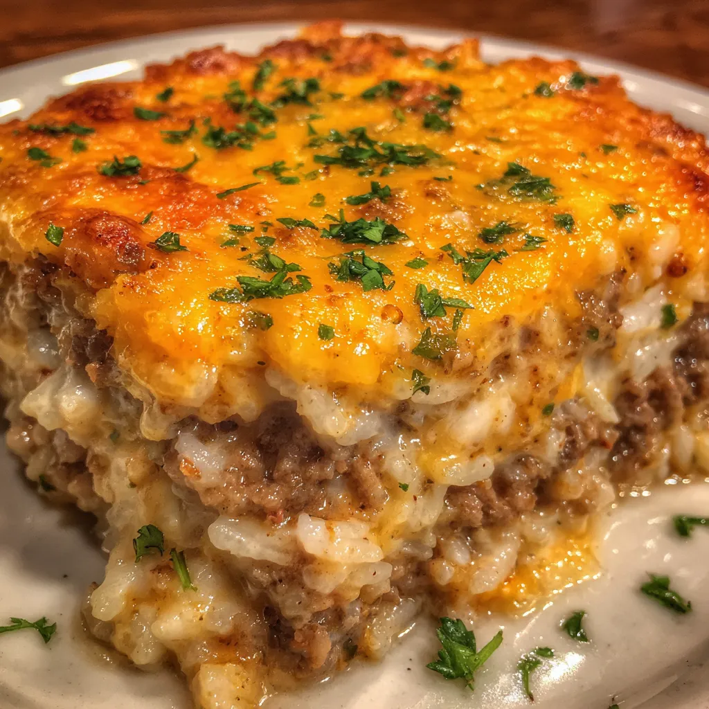 Cheesy hamburger rice casserole