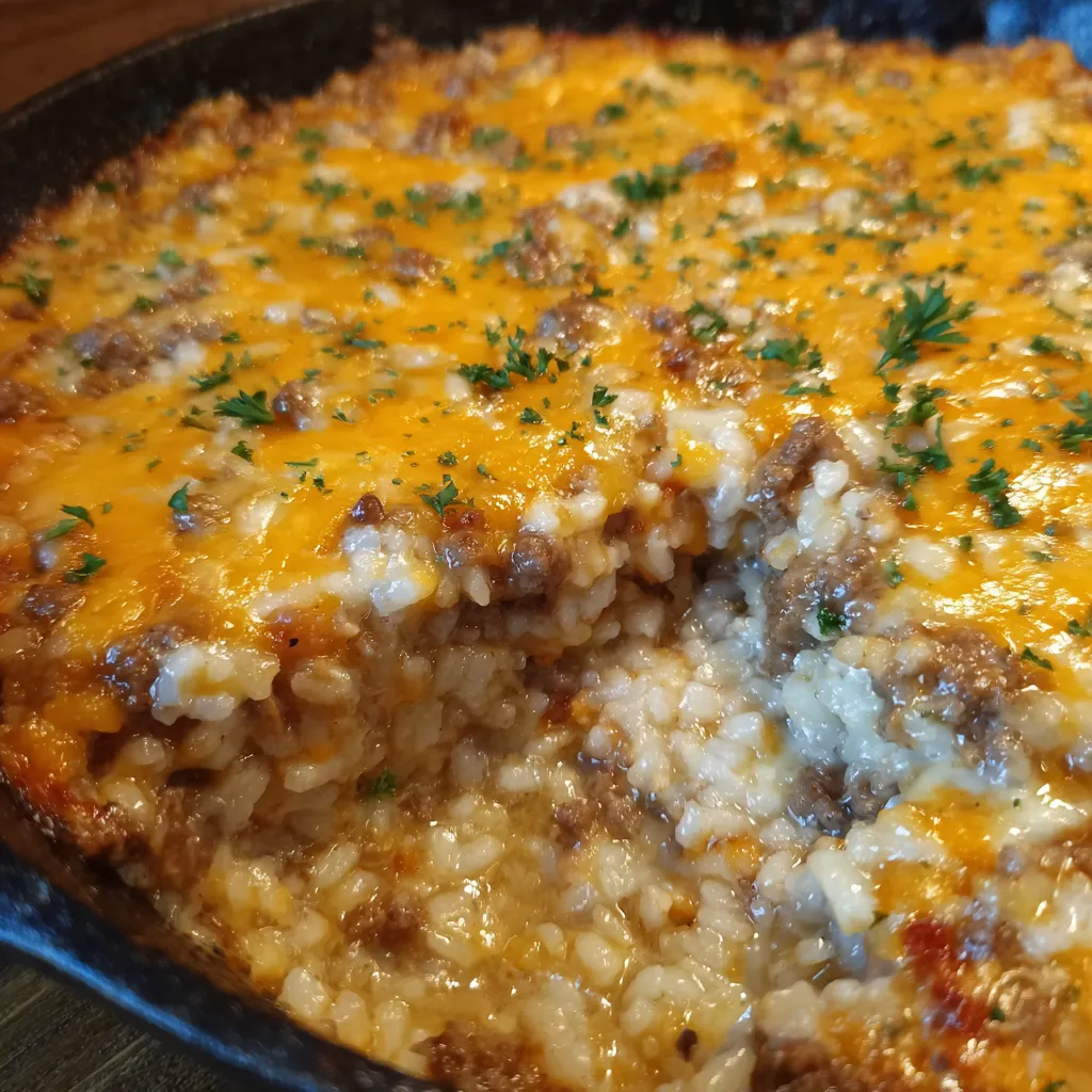 Hamburger rice casserole slice