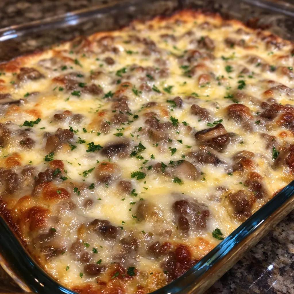 Cheesy mushroom beef casserole