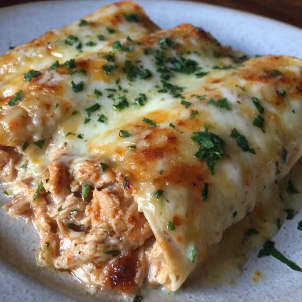 Cheesy chicken enchiladas close up