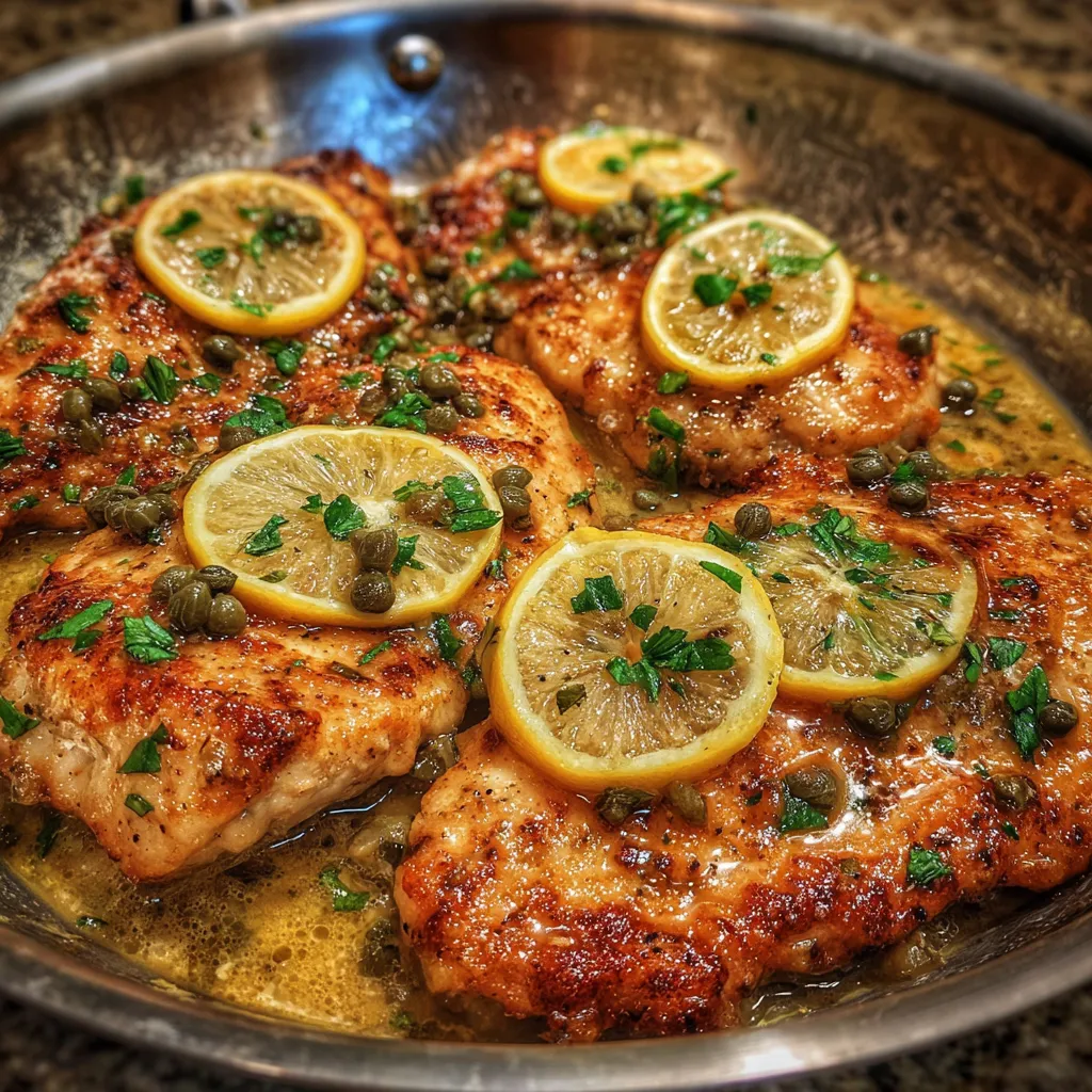 Pan-seared chicken in lemon butter caper sauce