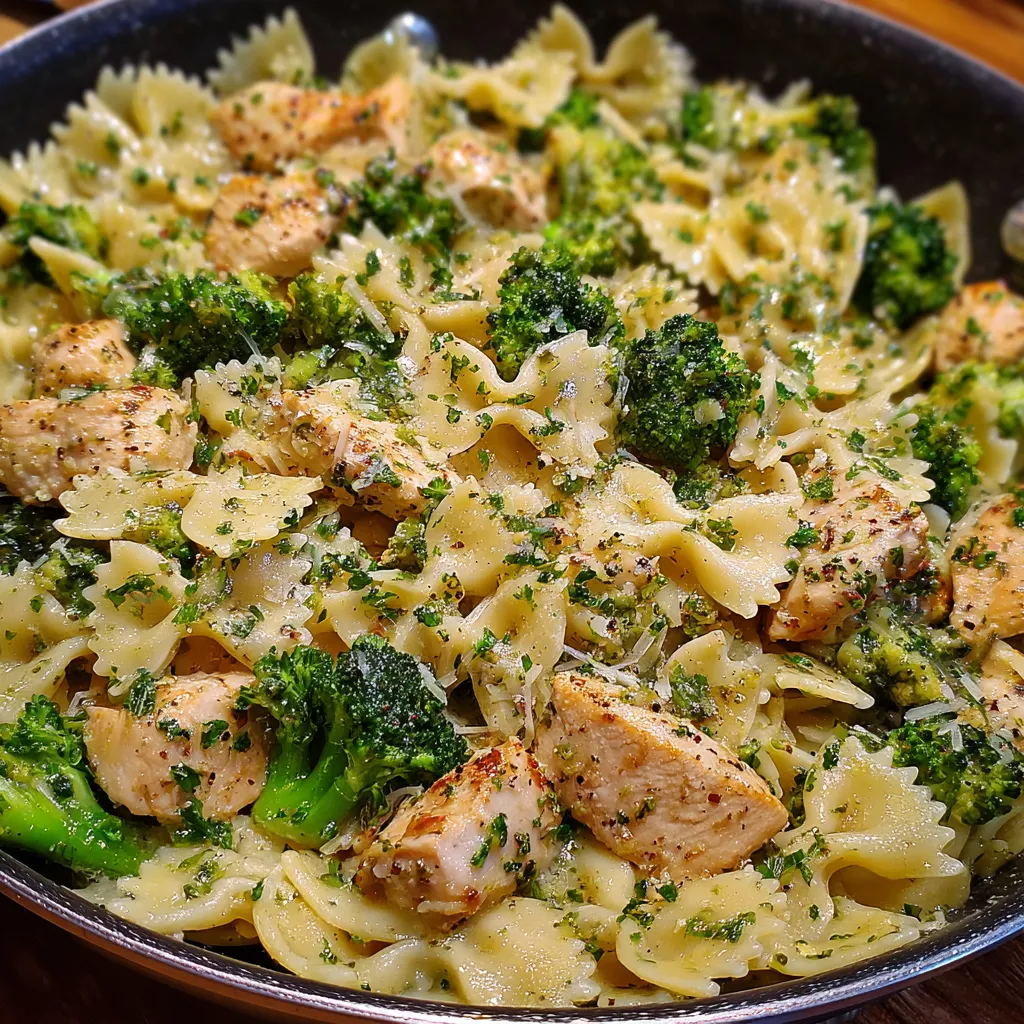Lemon chicken bowtie pasta with broccoli