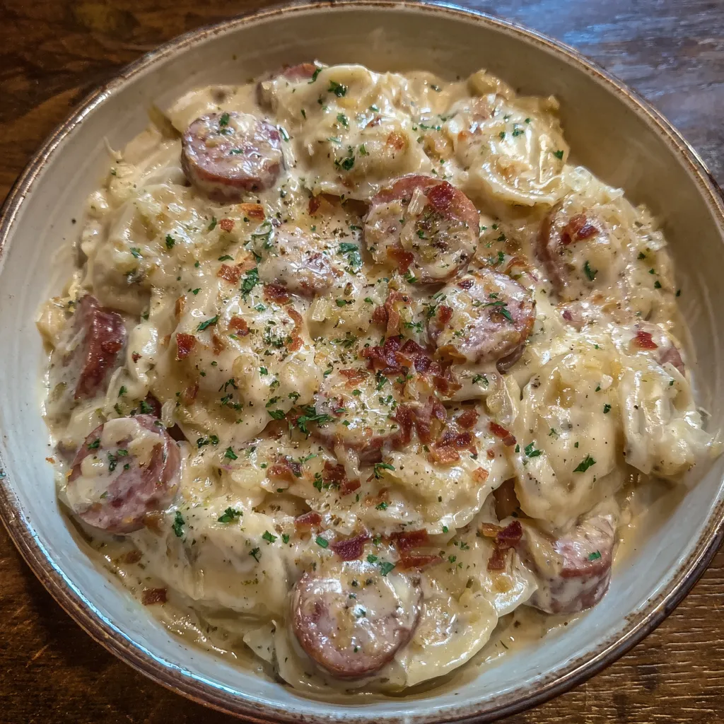 Pierogi kielbasa crockpot meal