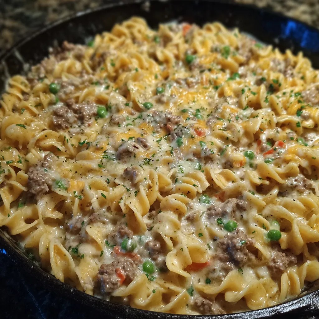 One pan beef and noodle dinner