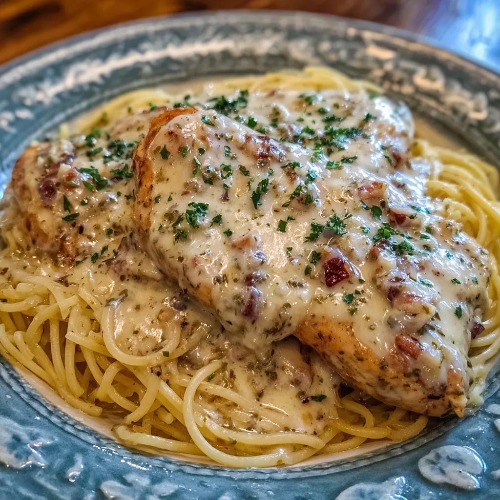 Angel chicken over pasta