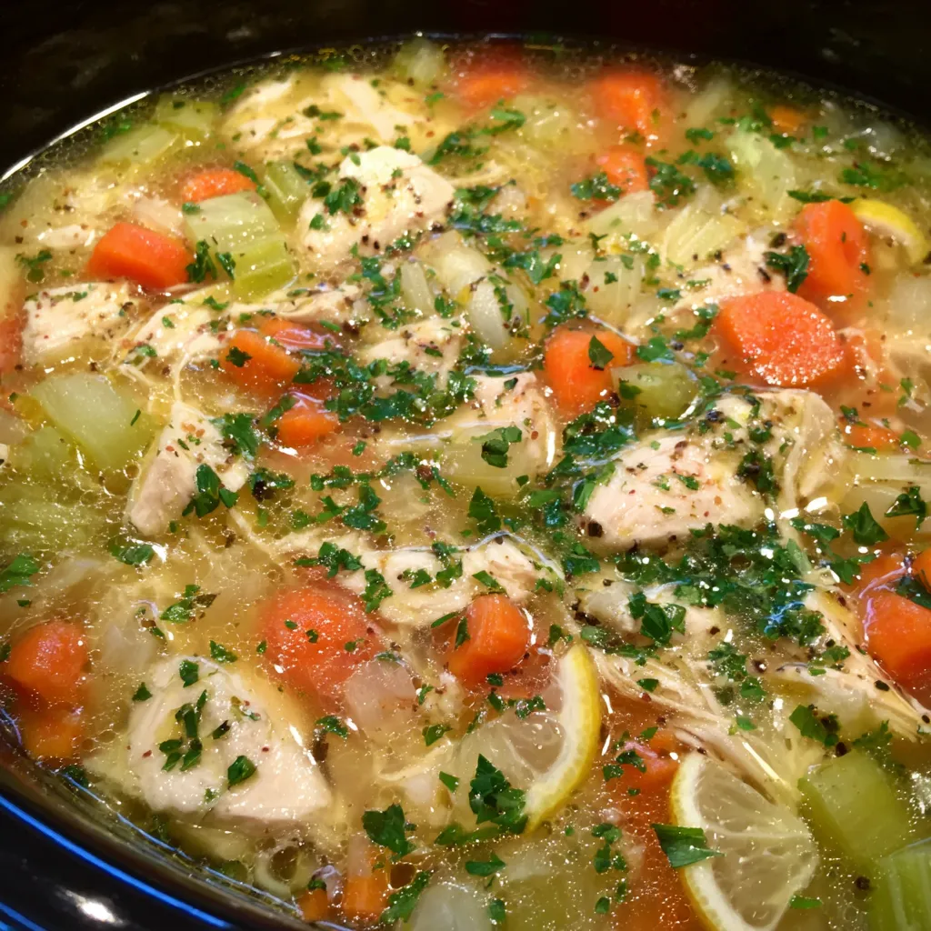 Healthy lemon chicken soup bowl
