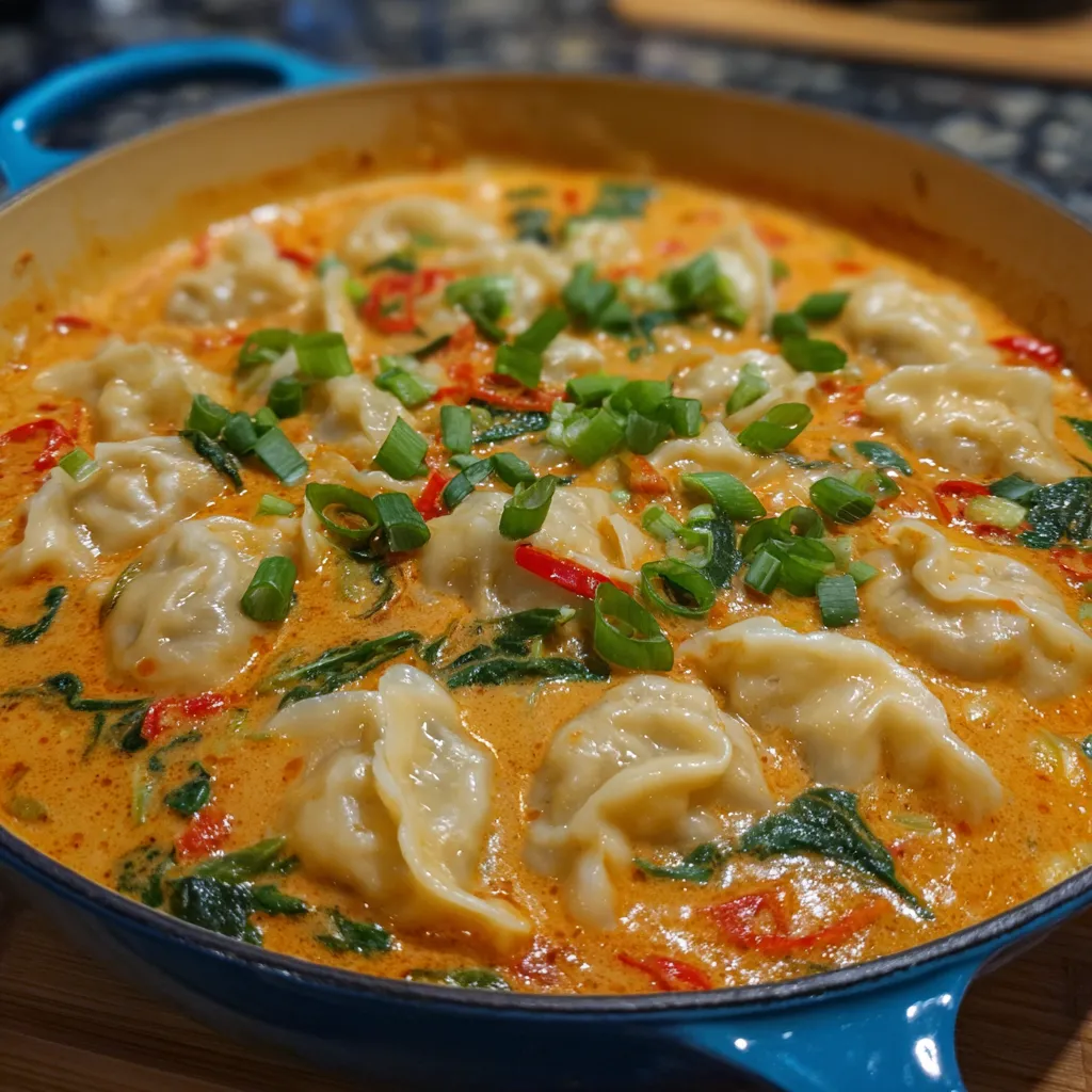 Baked dumplings in coconut curry sauce