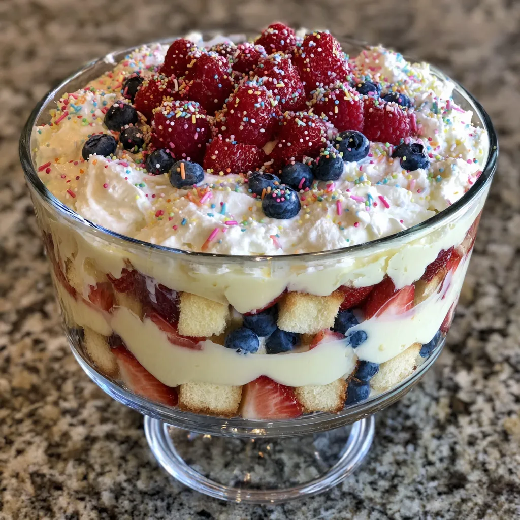 Layered fruit trifle dessert