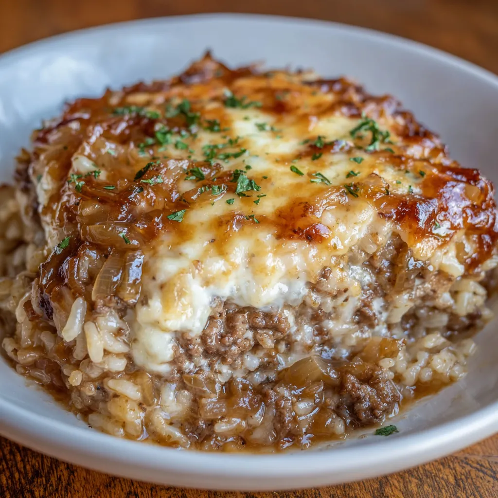 Serving of onion beef casserole