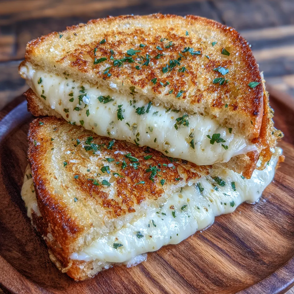 Garlic bread grilled cheese sandwich