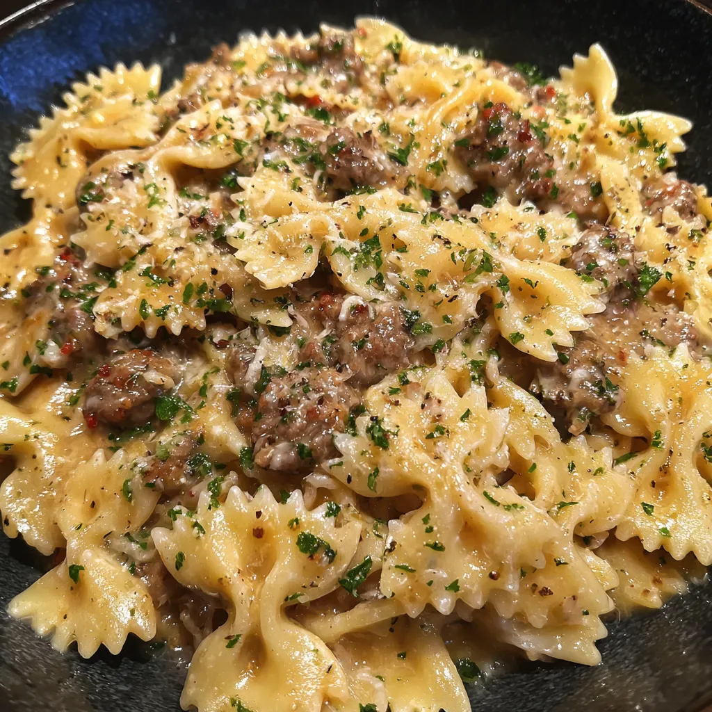 Garlic butter pasta with beef
