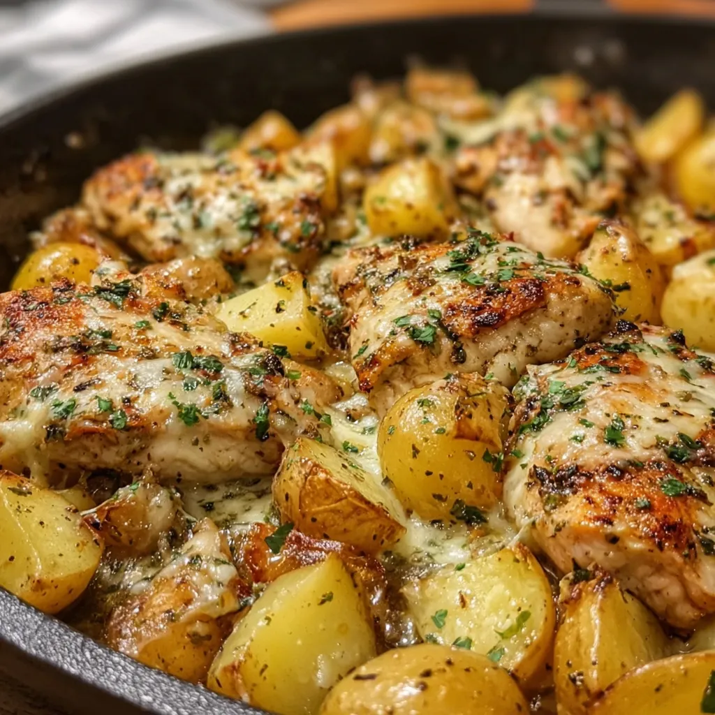 One pan chicken and potatoes garlic parmesan