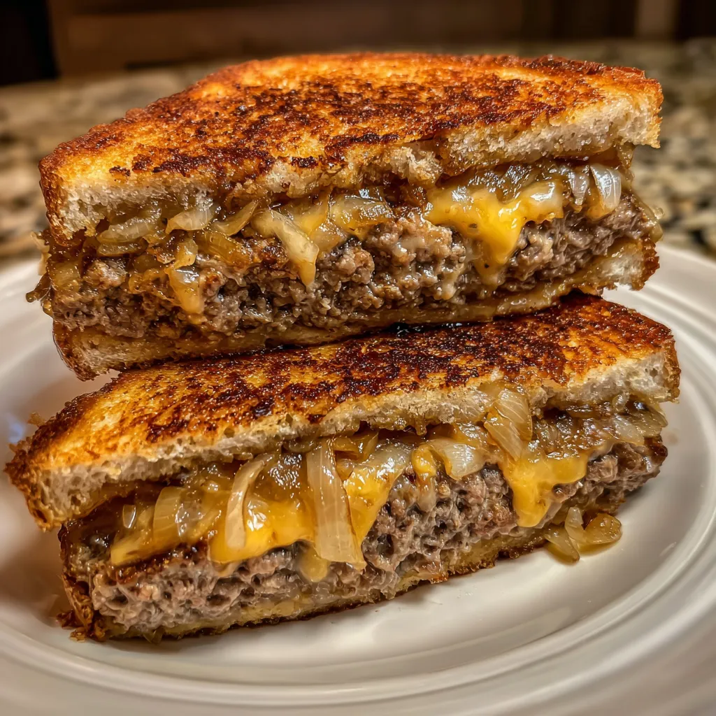 Cheesy beef patty melt skillet
