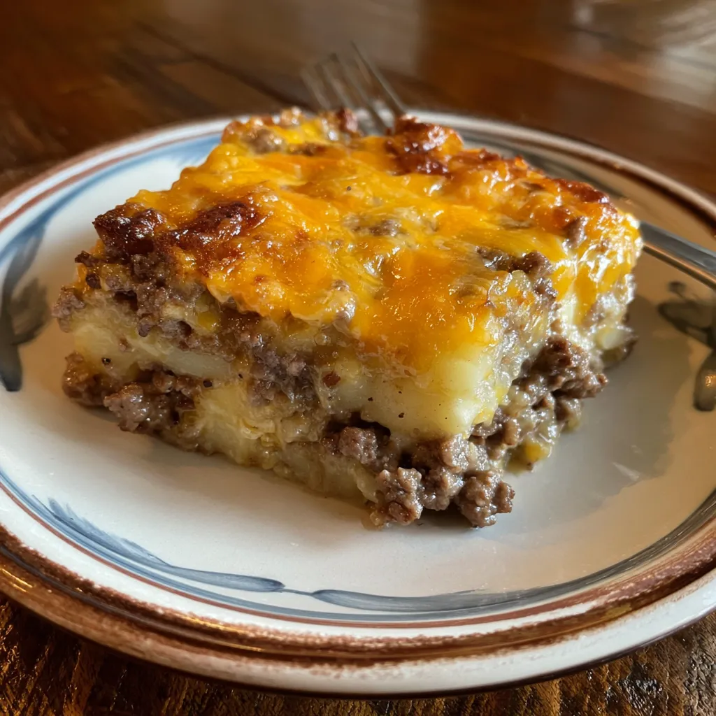 Serving of hamburger casserole