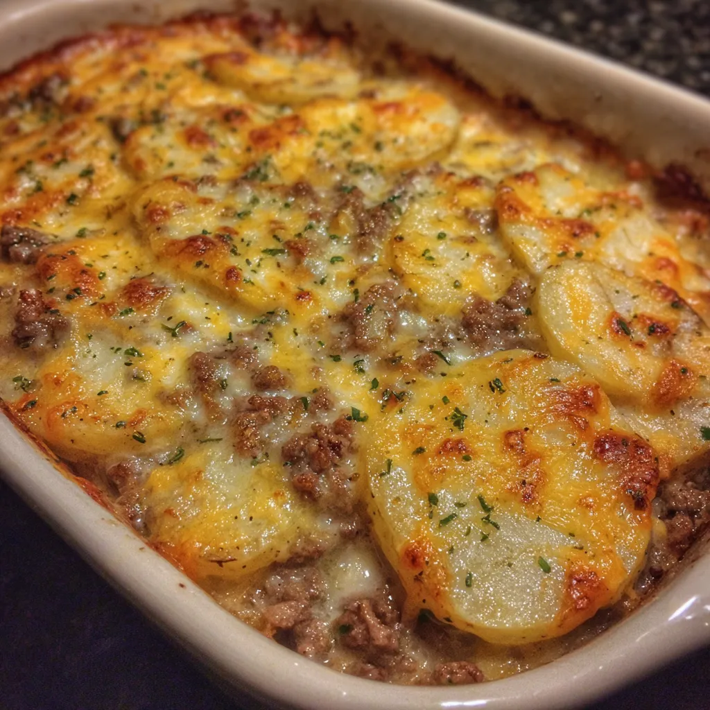 Cheesy beef potato bake