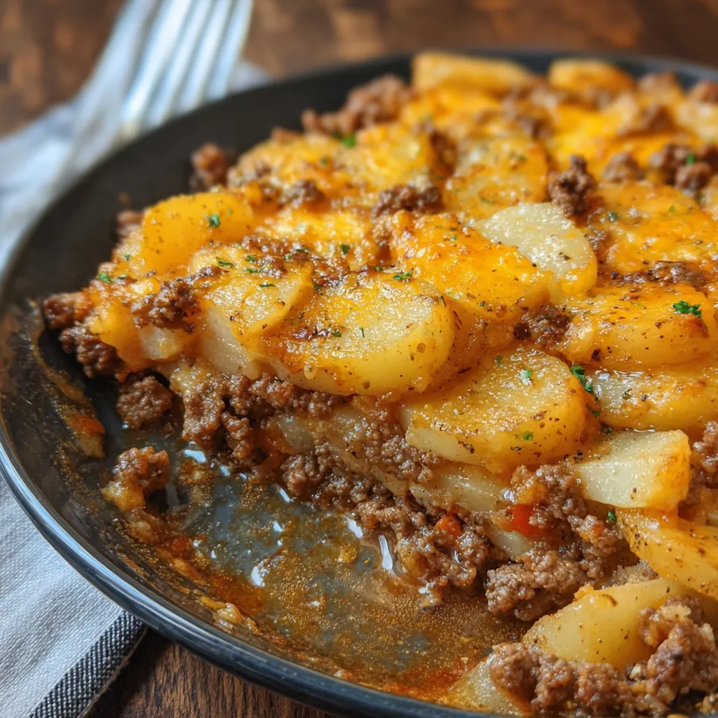 Hobo casserole with ground beef and potatoes