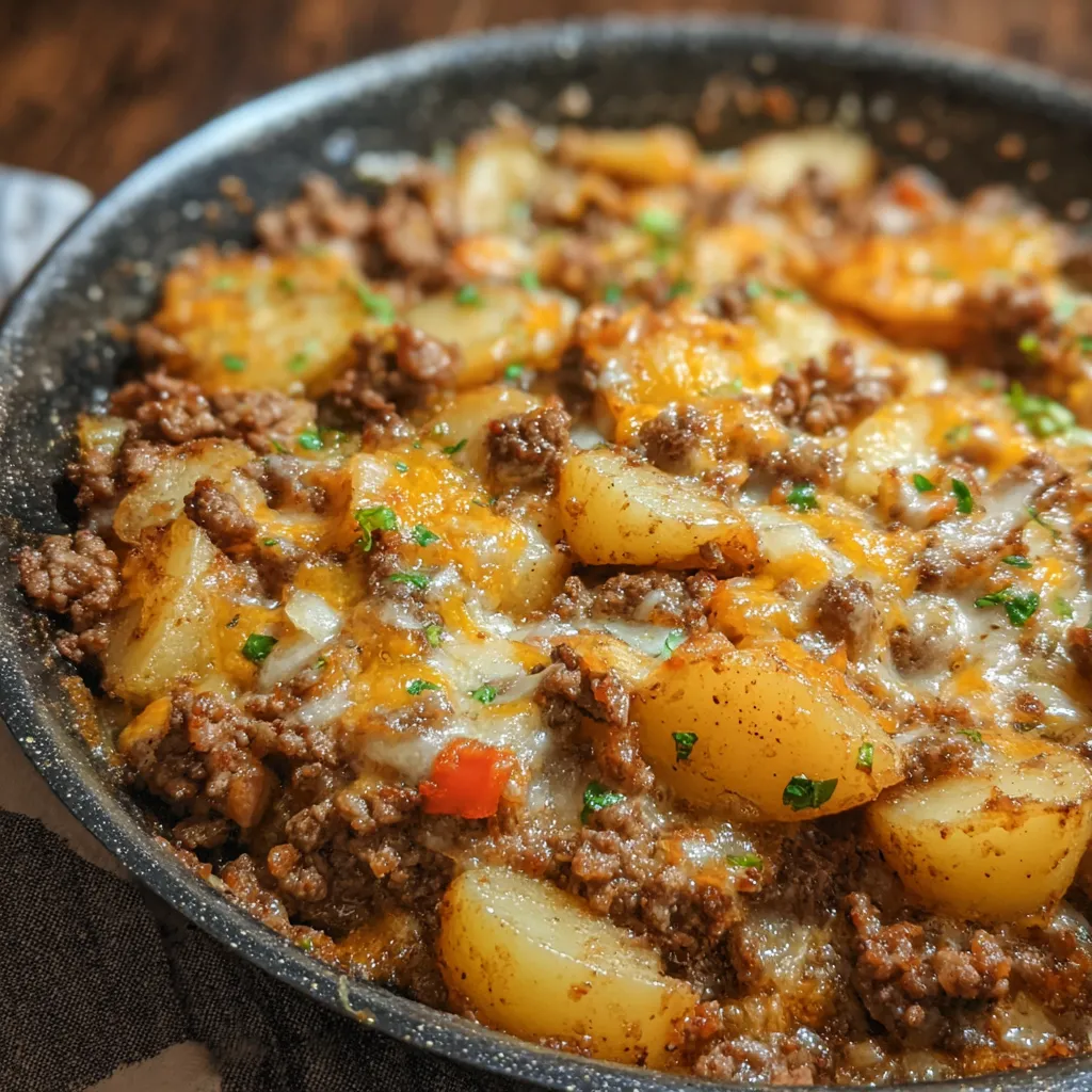 Cheesy ground beef potato bake
