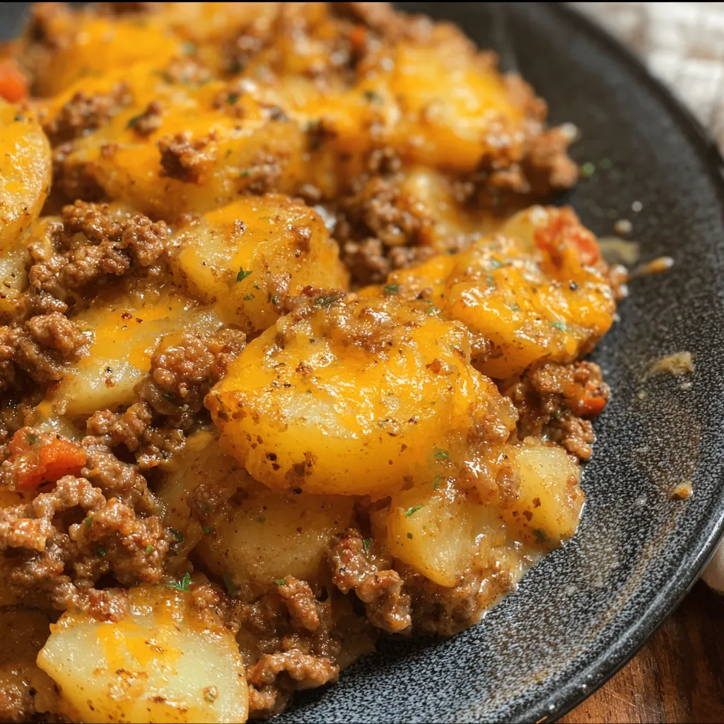 One pan beef potato casserole comfort food
