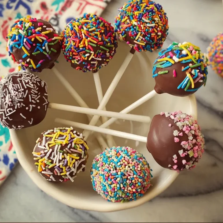 Chocolate dipped cake pops with sprinkles