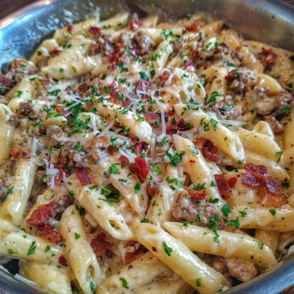 Bacon cheeseburger pasta skillet