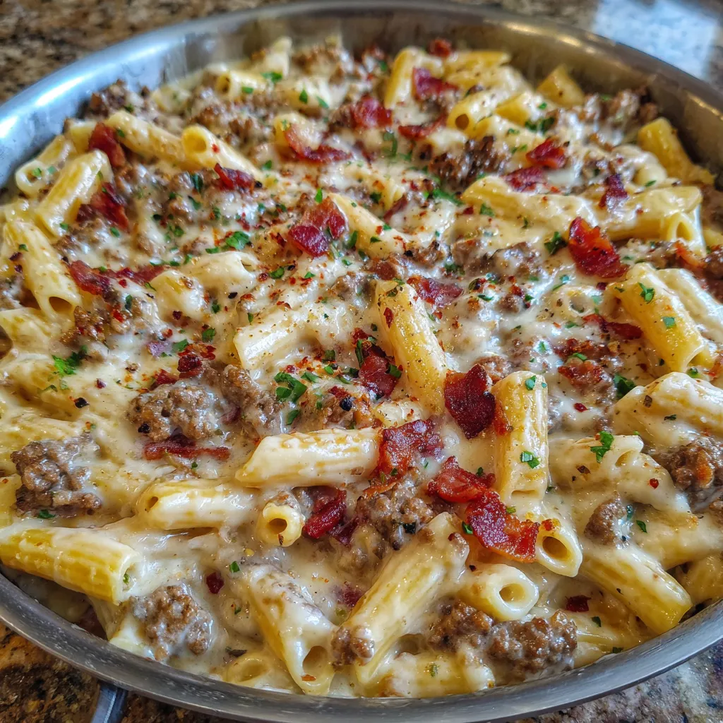 Cheeseburger Alfredo pasta