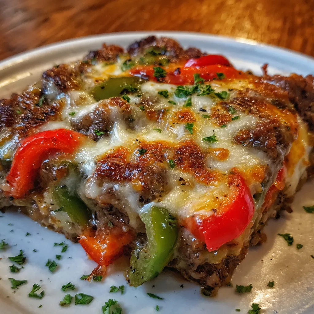 Cheesy steak and peppers casserole