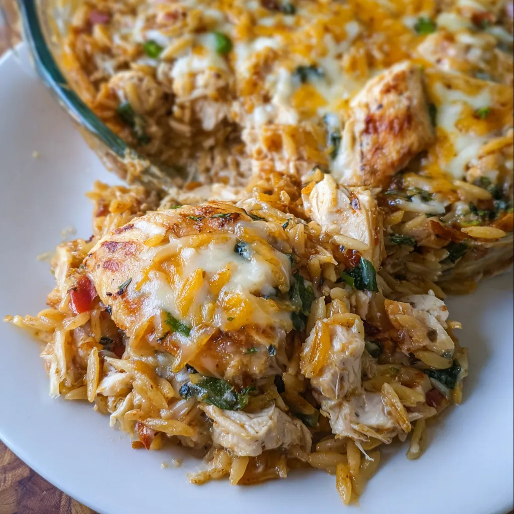 Monterey chicken orzo bake