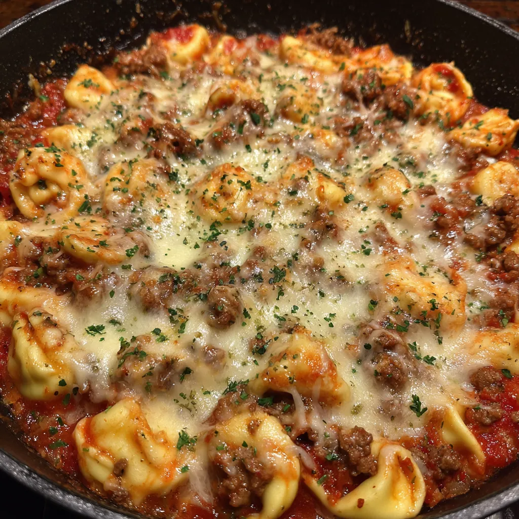 Cheesy baked tortellini with beef