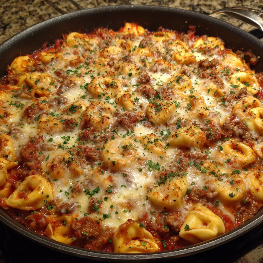 One pan tortellini bake dinner