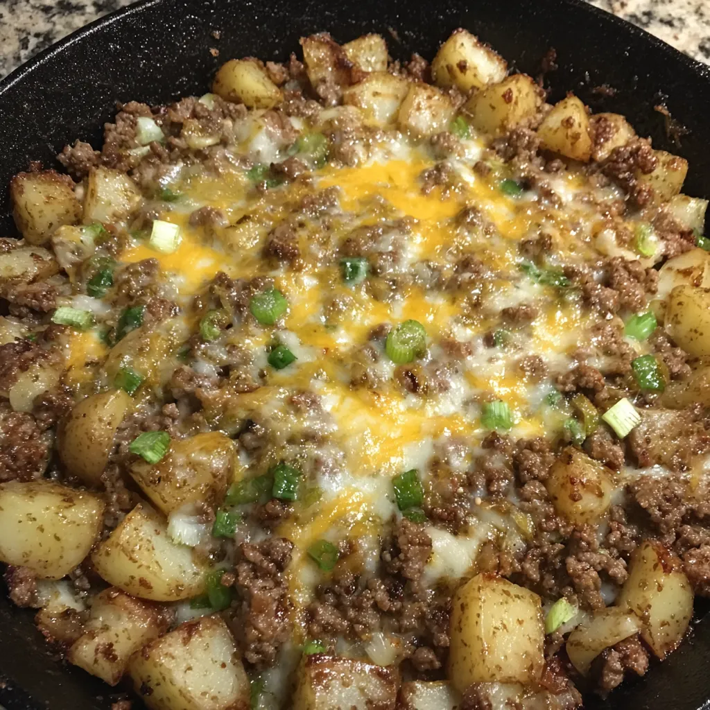 Cheesy beef and potato skillet
