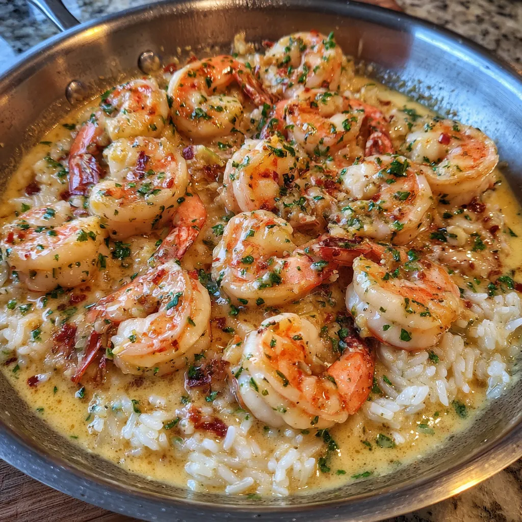 Garlic butter shrimp over rice