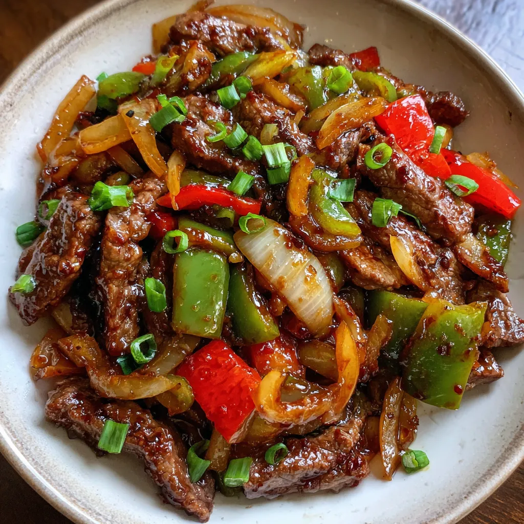 Beef pepper stir fry skillet