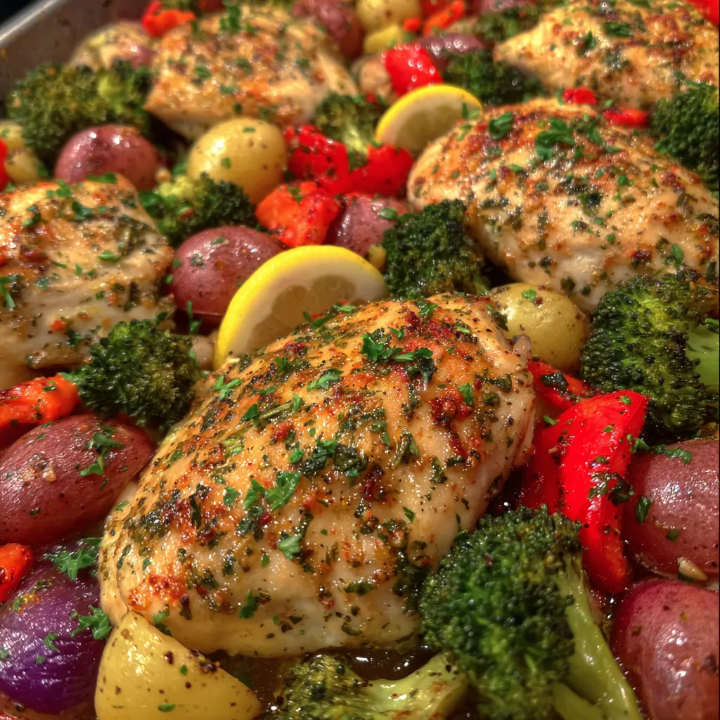 Sheet pan lemon herb chicken veggies