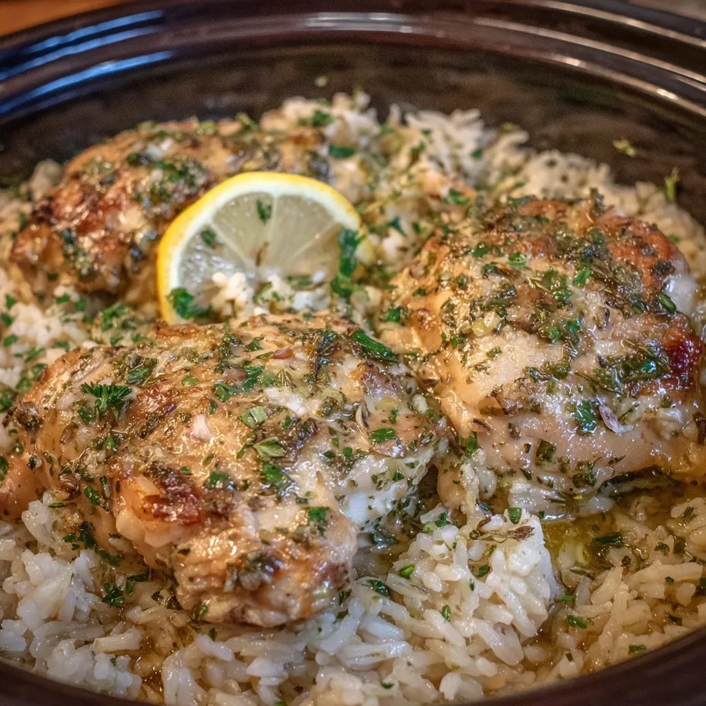Slow cooker lemon herb chicken rice