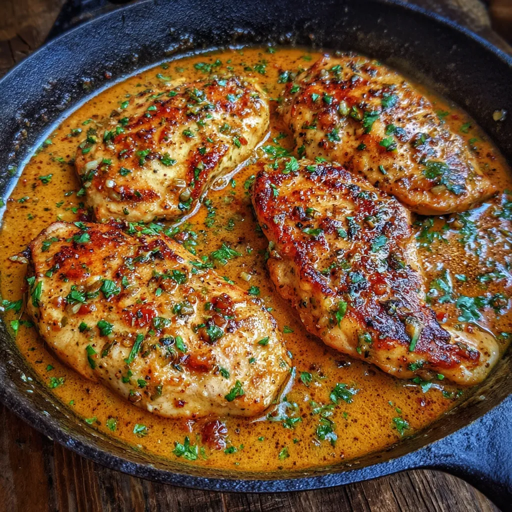 Garlic butter chicken in skillet