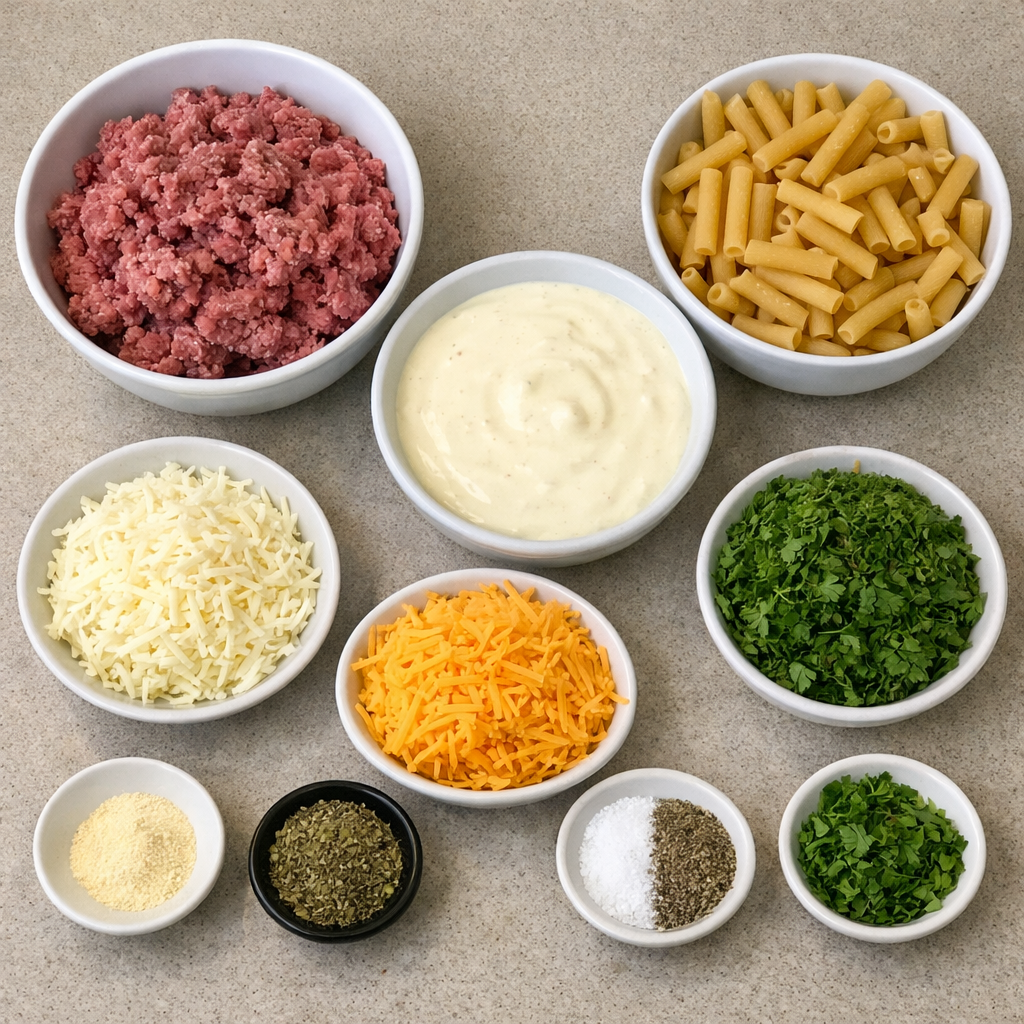 Beef Alfredo Ziti Casserole