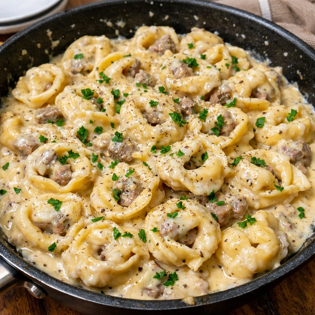 Beef & Parmesan Tortellini in Creamy Sauce