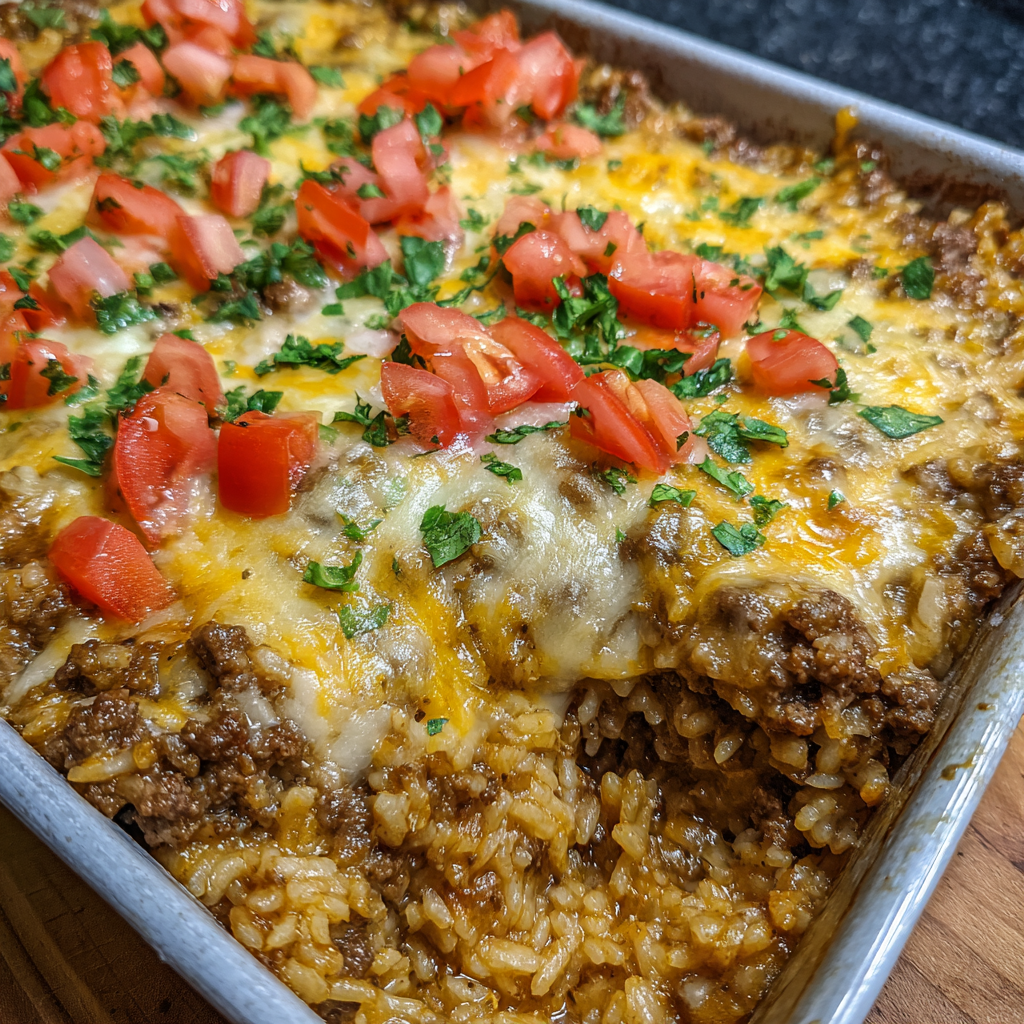 Cheesy Ground Beef Rice Casserole