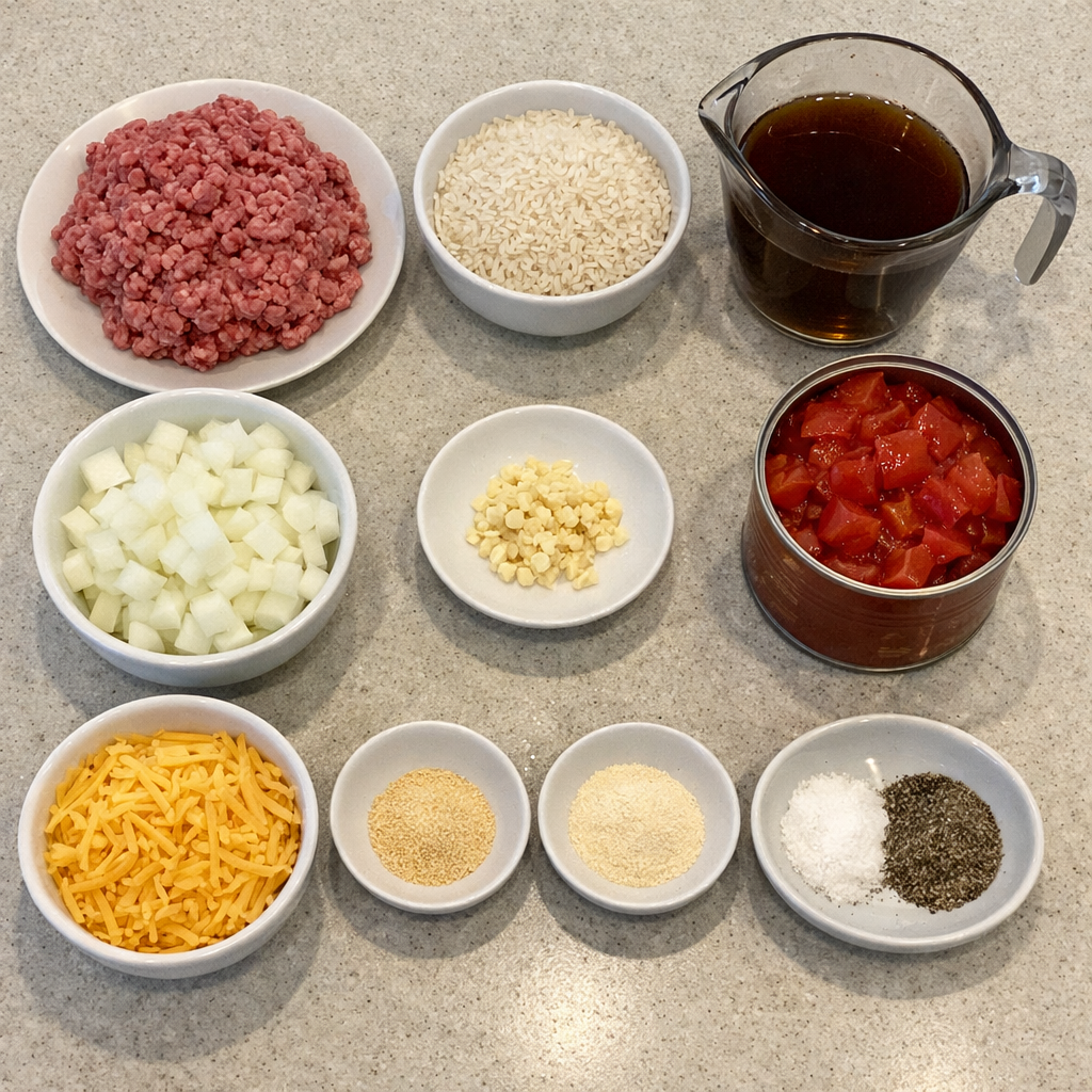 Cheesy Ground Beef Rice Casserole