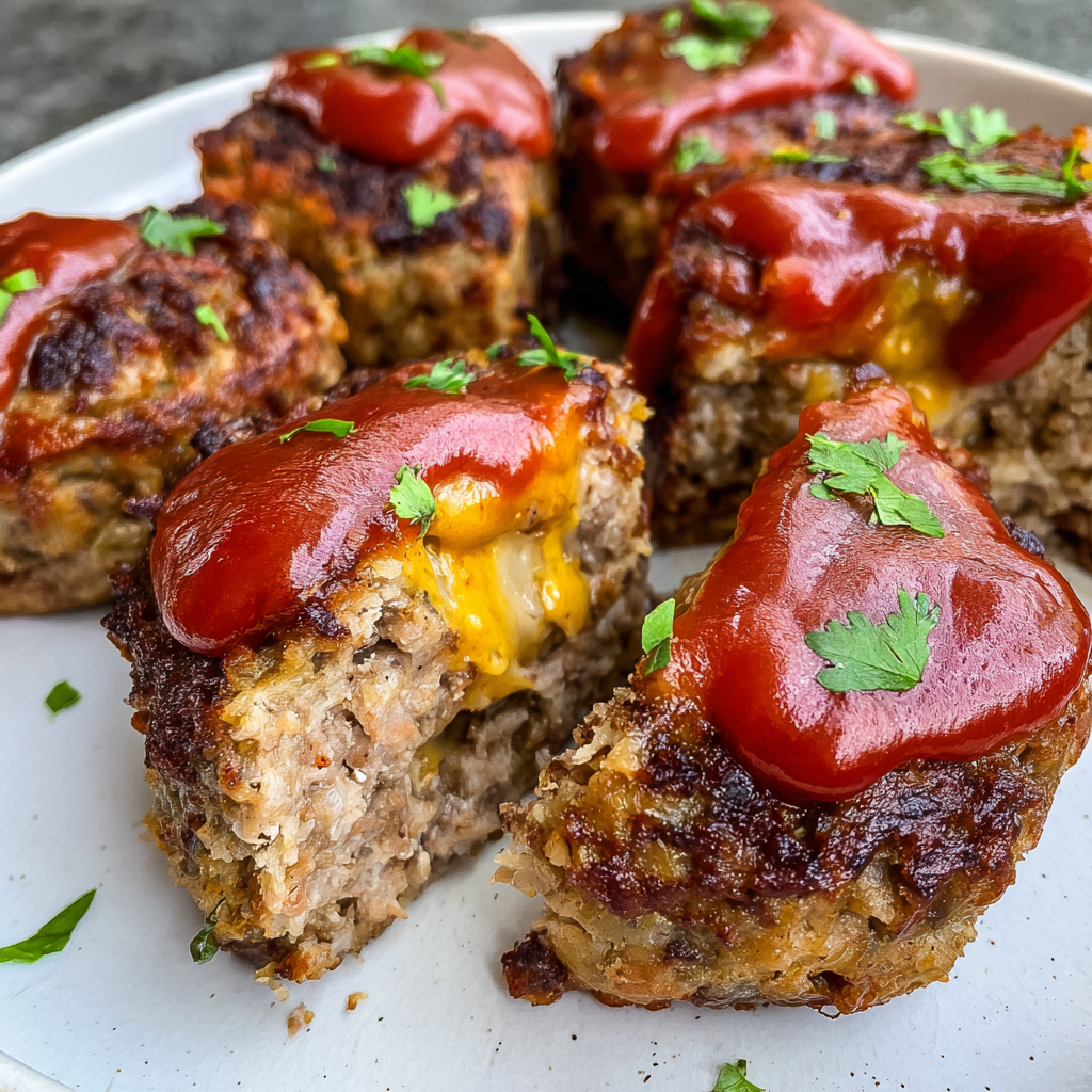 Cheesy Stuffed Beef Meatloaf Bites