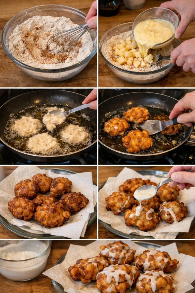Cinnamon Apple Fritters with Vanilla Glaze