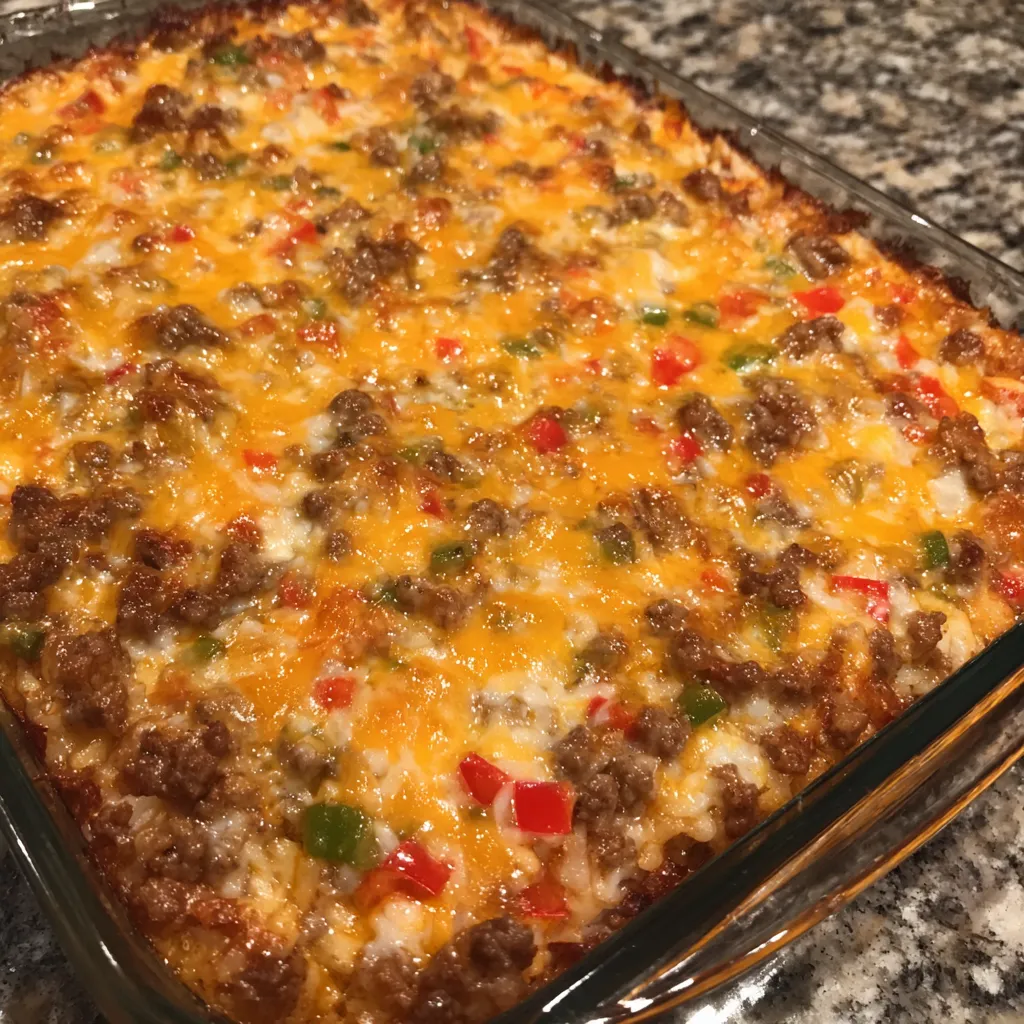 Cheesy beef and rice casserole