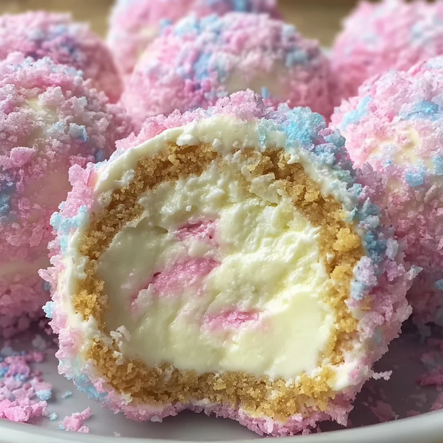 Crispy Cotton Candy Cheesecake Bombs