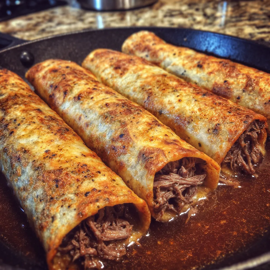 Crispy French dip tortilla roll ups