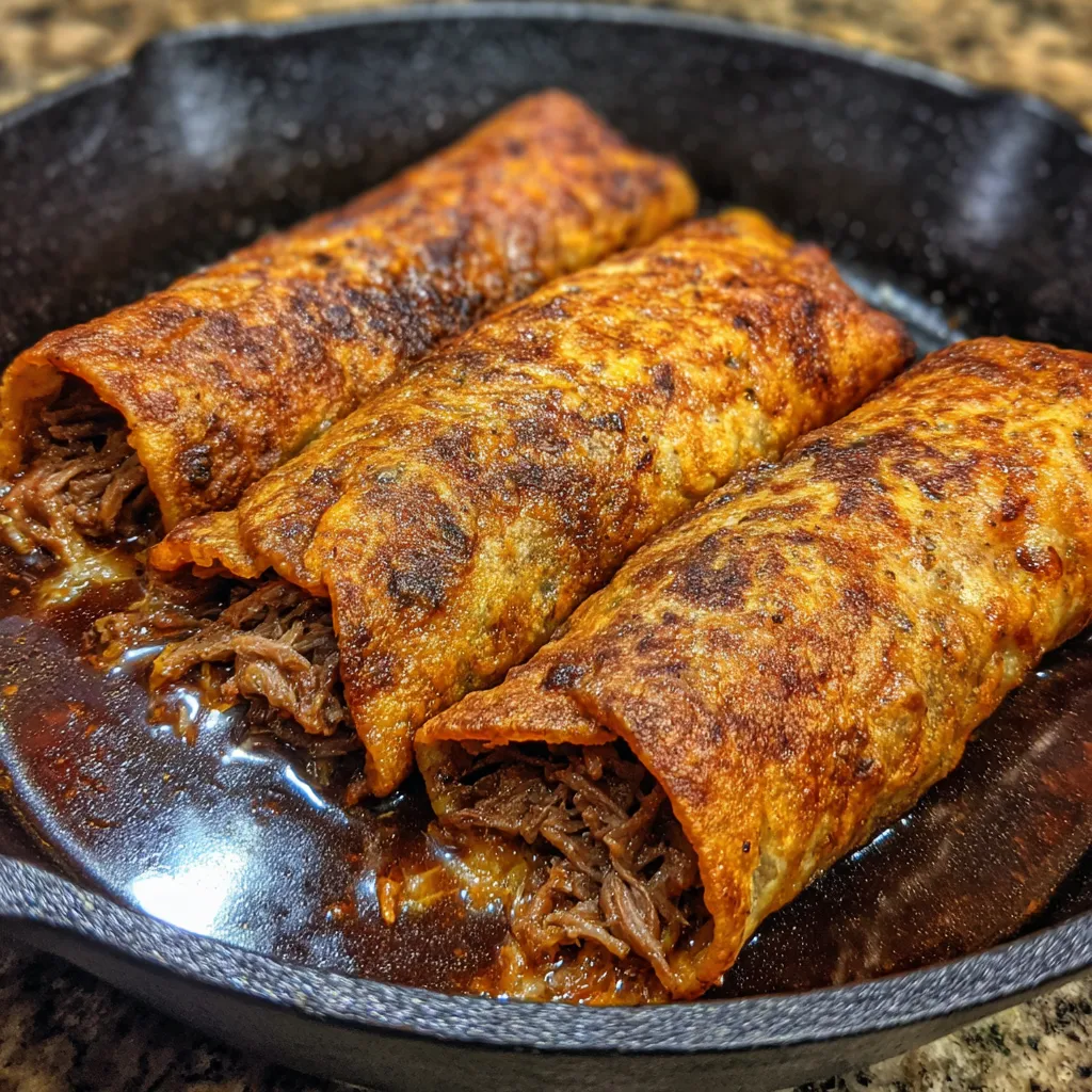 Golden crispy beef tortilla wraps close up
